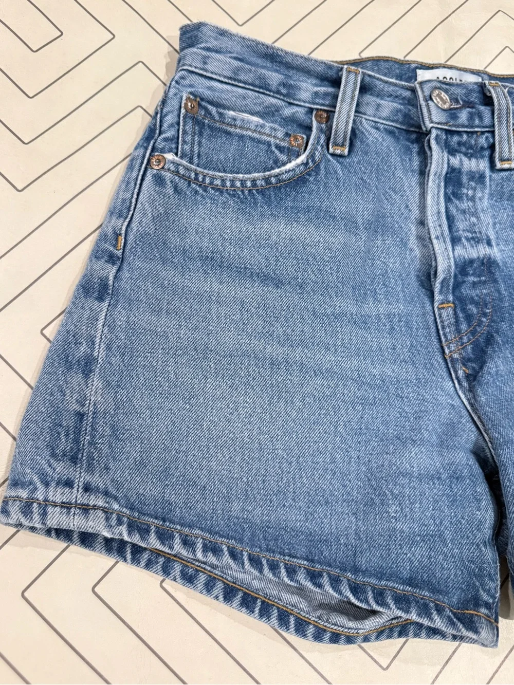 Agolde Blue Denim Parker Long Shorts